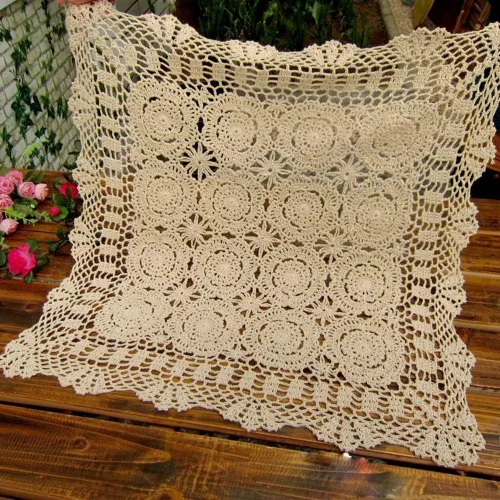 Vista 12 de Hetao Mantel cuadrado de ganchillo 100% algodón hecho a mano, manteles de encaje, color beige, 31 pulgadas