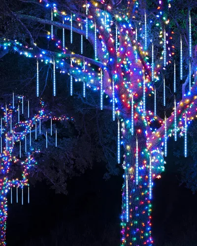 Vista 6 de iBaycon Luces de lluvia de meteoritos, carámbanos en cascada o gotas de lluvia, impermeables, de exteriores, conectables, temporizador, decoración