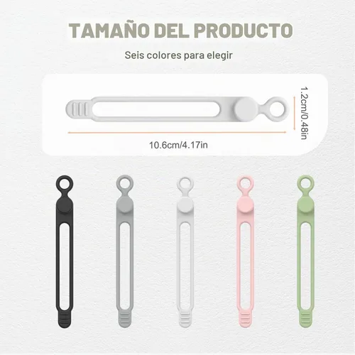 Vista 2 de Organizador de cables de datos, bridas de silicona actualizadas 2026, organizador de cables reutilizable, cable elástico multiusos para agrupar 18pcs