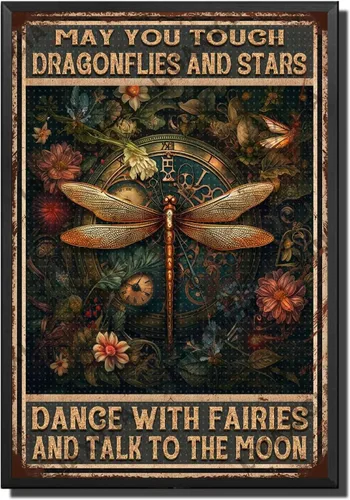 Vista 23 de LIUAXICIA Letreros divertidos de metal con texto en inglés «Into The Forest I go to Lose My Mind and Free My Soul Dragonfly», decoración de pared
