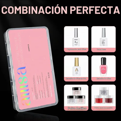 Vista 7 de AILLSA - Puntas de uñas de ataúd extra cortas de cobertura completa, puntas de uñas transparentes de gel acrílico 450 puntas de uñas postizas