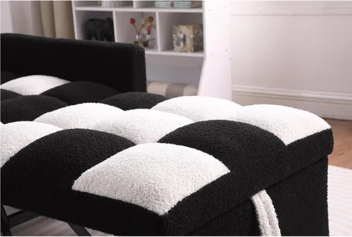 Vista 6 de Sofá cama convertible 3 en 1, silla convertible multifuncional, tela de peluche suave para sala de estar, apartamento, oficina Negro&blanco