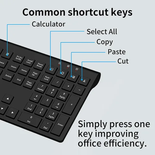 Vista 4 de Combo de teclado y ratón inalámbricos, teclado silencioso de computadora de tamaño completo con botón de calculadora, ratón de 2400 DPI, clic