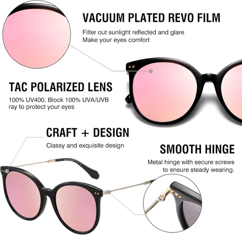 Vista 6 de DUCO Gafas de sol clásicas redondas polarizadas para mujer, gafas de sol retro UV400, DC2340