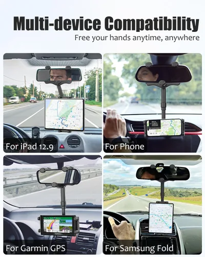 Vista 3 de Soporte para tablet para espejo retrovisor de automóvil, soporte retráctil para teléfono para espejo retrovisor, soporte para GPS giratorio de 360°