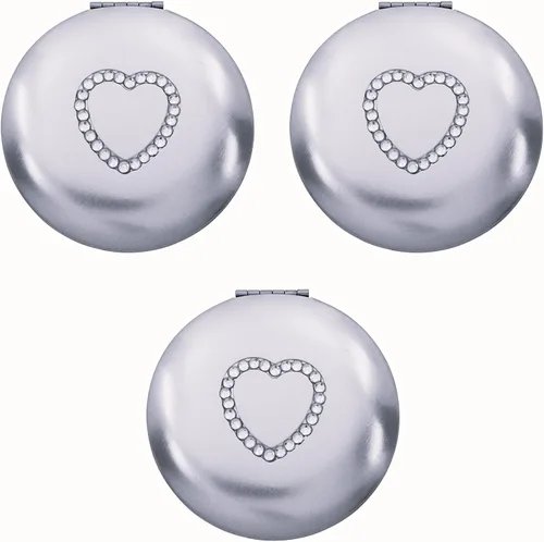 Vista 4 de Stephanie Imports Juego de 3 espejos compactos delgados con aumento de doble cara en forma de corazón