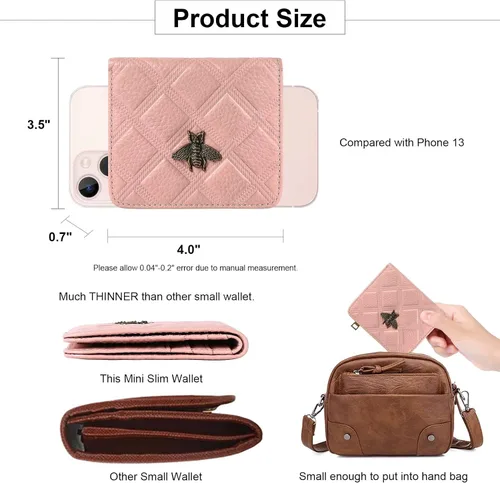 Vista 4 de Billetera para mujer, con bloqueo RFID, pequeña, compacta, plegable, de piel auténtica, con bolsillo, mini carteras para mujeres