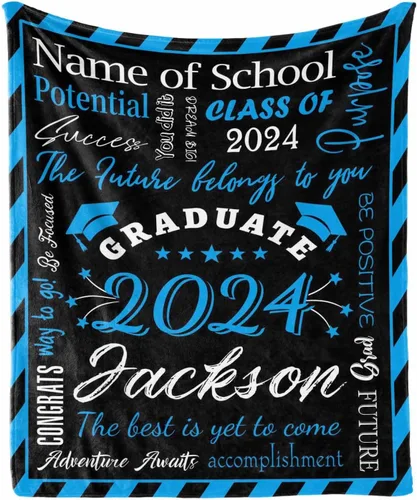 Vista 11 de Manta personalizada con nombre de graduados y escuela para un regalo único, manta personalizada de graduación de clase de 2024, manta suave, 30 x 40