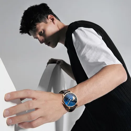 Vista 9 de AGELOCER Luxury Automatic Mechanical Watch, Original Men Watch with 3D Starry Sky Moon Phase Watch Dial Skeleton Leather Men's Wrist Watch