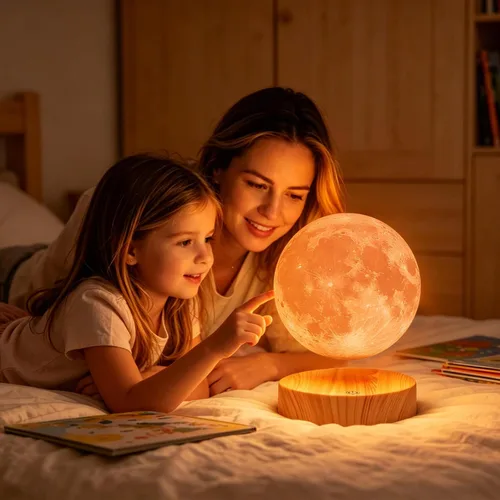 Vista 4 de Lámpara LED de luna de levitación giratoria con total libertad, con impresión 3D, tiene 20 modos de funcionamiento, regalo único, decoración