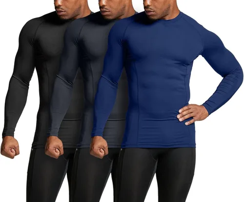 Vista 2 de ATHLIO - Paquete de 1 o 3 camisetas de compresión de manga larga con FPU 50+ para hombre, camiseta de protección para deportes acuáticos