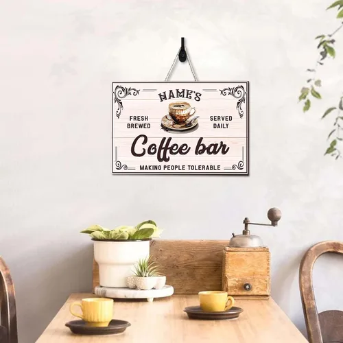 Vista 8 de Artsy Woodsy Letrero de madera de barra de café personalizado, placa de pared para decoración de cocina, regalos personalizados para amantes del 03