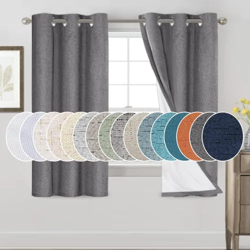 Vista 134 de Cortinas con textura de lino 100% opacas de 64 pulgadas de largo, juego de 2 paneles de cortinas de lino opacas con forro aislante térmico que Arena