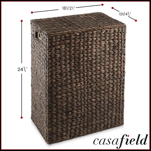 Vista 3 de Casafield Cesto grande para ropa sucia con tapa y bolsa extraíble – marrón oscuro expreso, jacinto de agua tejido rectangular, cesta clasificadora