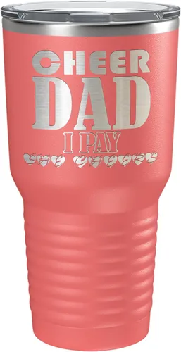 Vista 30 de Cheer Dad I Pay She Cheers - Vaso de acero inoxidable con tapa aislada, color negro
