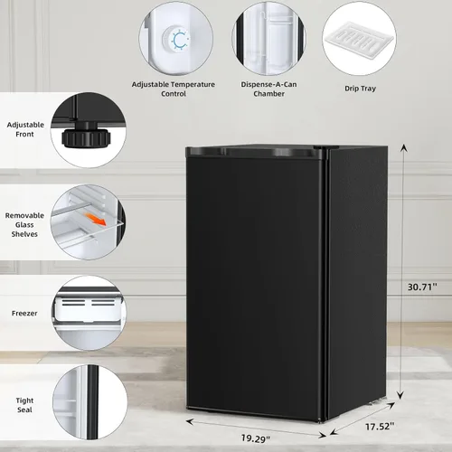 Vista 4 de Antarctic Star - Refrigerador compacto mini con congelador, puerta reversible única, refrigerador para dormitorio, estante de alambre, botón