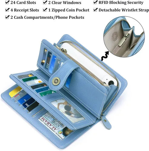Vista 3 de FALAN MULE Cartera de cuero genuino RFID bloqueo gran capacidad Trifold señoras cartera.