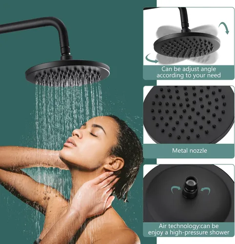 Vista 7 de Sistema de ducha de tubo expuesto de doble función, redondo, cabezal de ducha de lluvia de 8 pulgadas, juego combinado de accesorios de latón