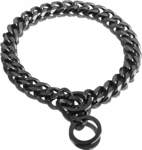 Vista 9 de Collar de Cadena para Perro Negro 11mm/15mm/19mm Collar de Cadena de Eslabones Cubanos para Perros Collar de Cadena de Perro a Prueba de Mordeduras