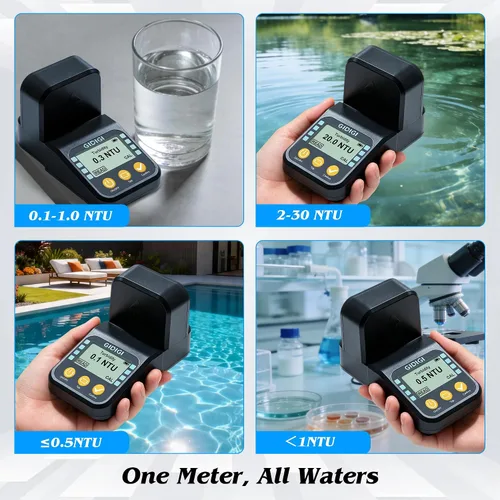 Vista 6 de Portable Lab Turbidity Meter 0-1000NTU with Standard Solution Kits Handheld Turbidimeter, ISO 7027 Compliant Water Quality Meter for Drinking