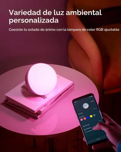 Vista 4 de Hifree Lámpara de mesa inteligente, lámpara de escritorio regulable con aplicación/control de voz, lámpara táctil LED RGB que cambia