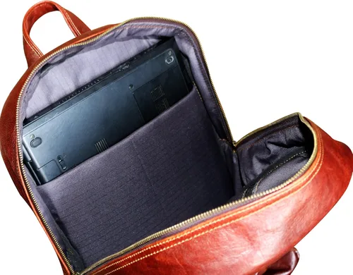 Vista 7 de Jaald Mochila de piel marrón de 18 pulgadas para ordenador portátil, resistente al agua, casual, mochila de viaje, cómoda y ligera, para senderismo