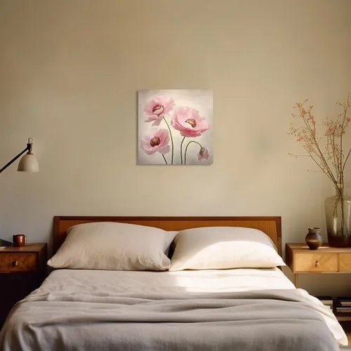 Vista 3 de QIXIANG Lienzo de flores de amapola rosa, arte para pared, imágenes florales abstractas, obras de arte modernas para dormitorio, habitación