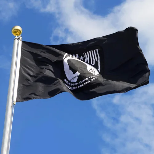 Vista 6 de Anley EverStrong Series - Bandera bordada Pow Mia de 3 x 5 pies, cabecera de lona bordada y resistente, 4 filas de costuras de cerradura, bandera