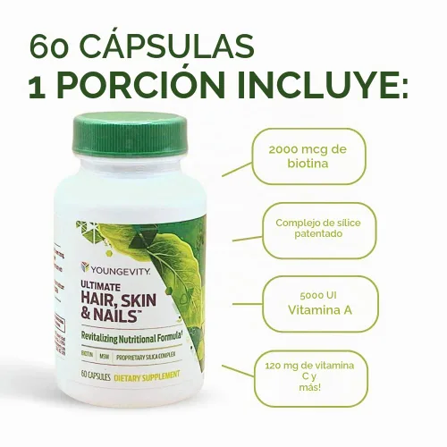 Vista 3 de Youngevity Fórmula para la piel y las uñas con biotina y sílice, 60