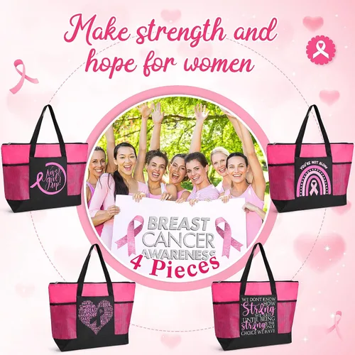 Vista 7 de Bolsas de regalo para concientización sobre el cáncer de mama, bolsas de señal de cinta rosa para mujer, bolsillo de malla, apoyo para concientizar
