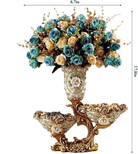 Vista 6 de Jarrones altos de resina retro de estilo europeo con arreglos florales artificiales para sala de estar, comedor, centro de mesa, dormitorio