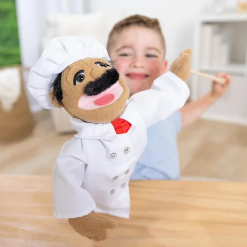 Vista 8 de Melissa & Doug – Marioneta de chef (Al Dente) con varilla de madera desmontable para juego de rol Chef Puppet Pepe