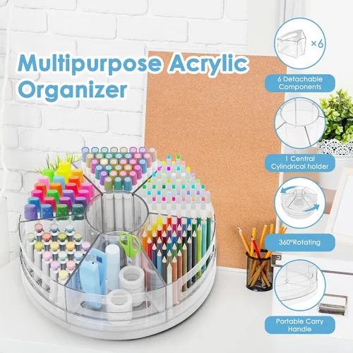 Vista 9 de CraftGenes Organizador de bolígrafos para escritorio, soporte acrílico para bolígrafos con agarres de mano, organizador de escritorio giratorio