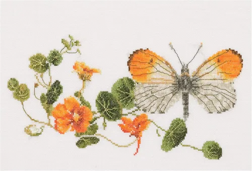 Vista 3 de Thea Gouverneur - Kit de punto de cruz con diseño de mariposa-Budlea - Aida - 18 unidades - Kit de bordado para adultos - Hilos de bordado DMC
