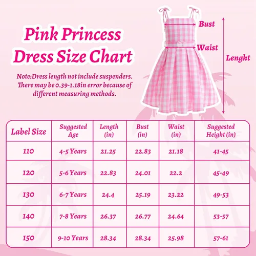 Vista 6 de Vestido de disfraz rosa para niñas, disfraz de película de cosplay, disfraz de fiesta de Halloween con accesorios