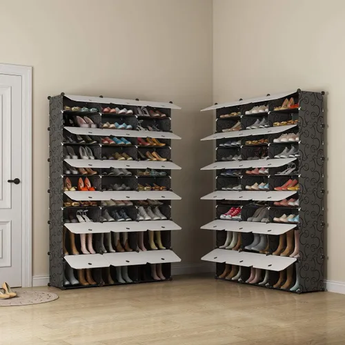 Vista 4 de KOUSI Organizador portátil para zapatos, 144 pares, estante de torre, soporte de gabinete de almacenamiento expandible para tacones, botas