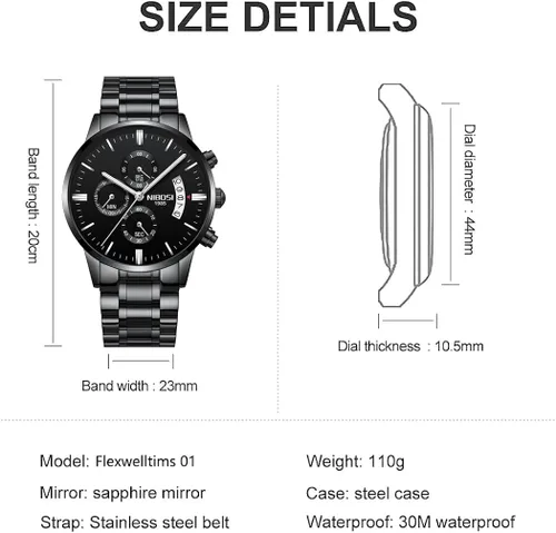 Vista 7 de Flexweltims Mens Watche Stainless Steel Analog Quartz Watches for Male Fashion Business Dress Watches Sport Waterproof Chronograph Wristwatch