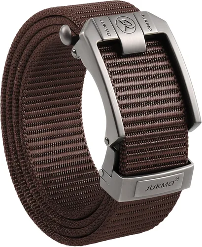 Vista 13 de JUKMO Cinturón de trinquete para hombre, cinturón táctico de nailon con hebilla deslizante automática, ribete ajustable para adaptarse