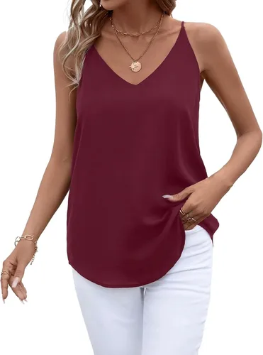 Vista 17 de Camiseta de chifón con tirantes delgados ajustables y cuello en V