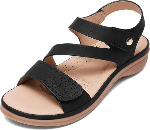 Vista 7 de Littleplum - Sandalias para mujer con soporte de arco - Sandalias planas cómodas para mujer, zapatos ortopédicos ajustables transpirables