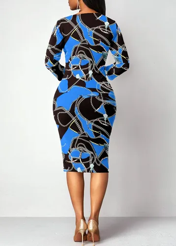 Vista 2 de vunahzma Church Outfits for Women Midi Work Dress Casual Long Sleeve Floral Prints Sexy Bodycon Pencil Dresses
