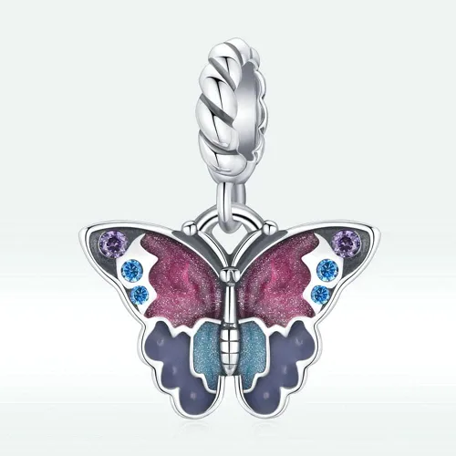 Vista 2 de Abalorio de perro de plata de ley 925 con diseño de dinosaurio y araña, dije de gato con forma de delfín, ratón para pulsera Pandora