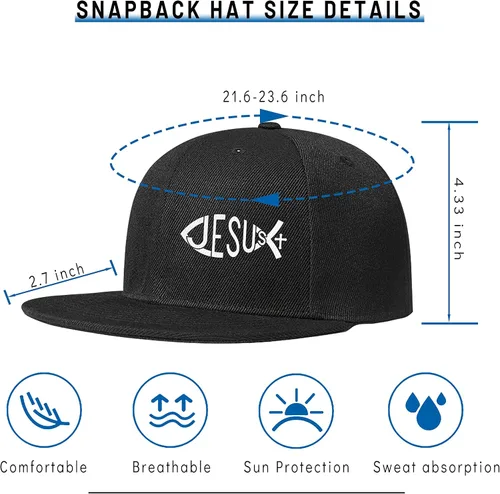 Vista 2 de Jesus Christ Hats Mens Snapback Flat Bill Brim Hats for Men Snap Backpack Dad Life Jesus Christian Crosses Baseball Cap