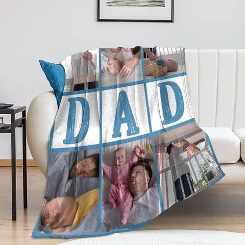 Vista 5 de Artsadd Regalos para el Día del Padre, manta personalizada con fotos, regalos para papá de hija o hijo, manta con fotos personalizadas, regalos