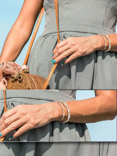 Vista 4 de Juego de 6 pulseras para mujer, apilables, elásticas, de bolas, delgadas, elásticas, con cuentas cúbicas, pulseras de tenis con moissanita redonda