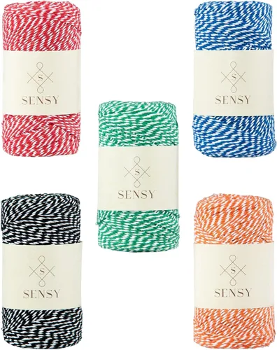 Vista 18 de Sensy - Cordón de algodón a rayas para panaderos de alta calidad, para manualidades y envoltura de regalos (negro y blanco)