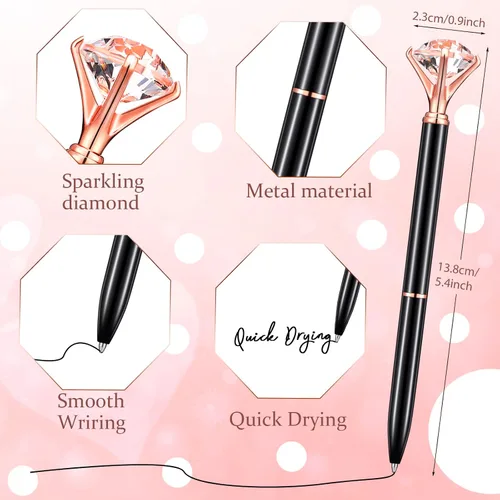 Vista 2 de Leinuosen 50 bolígrafos de diamante con diseño de cristal, tinta negra, bolígrafos unisex, perfectos para despedida de soltera, oficina, escuela