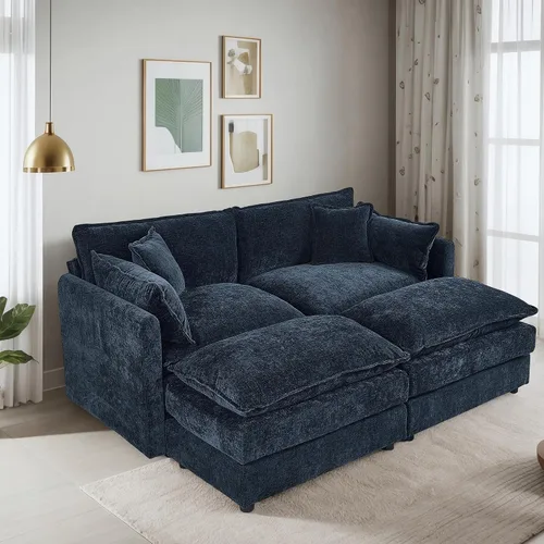 Vista 26 de Setawix Sofá Profundo de 3 Plazas con Otomana, Sofás de Nube en Forma de L de 112.2" para Sala de Estar, Sofá de Nube de Chenilla con Asiento Café