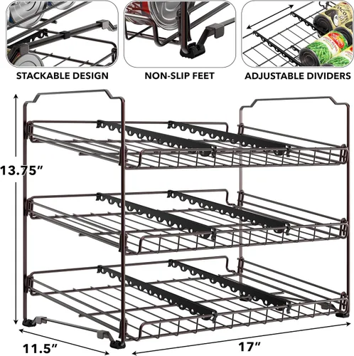Vista 3 de Simple Houseware Estante Organizador de Latas Apilable para Despensa/Gabinete – 11.5 pulgadas de profundidad x 17 pulgadas de ancho x 13.75 pulgadas