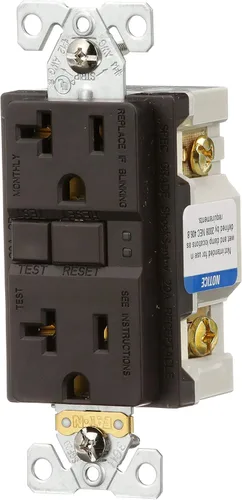 Vista 2 de Eaton GFCI - Receptáculo dúplex de autoprueba 20A -125V con placa de pared de tamaño estándar, color marrón